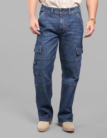 ROOKIES Dark Blue Loose Fit Denim Cargo