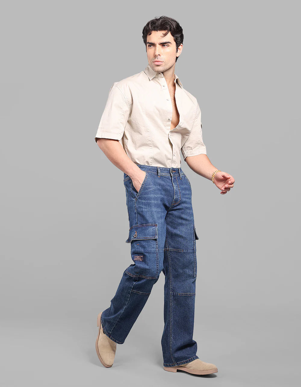 ROOKIES Dark Blue Loose Fit Denim Cargo
