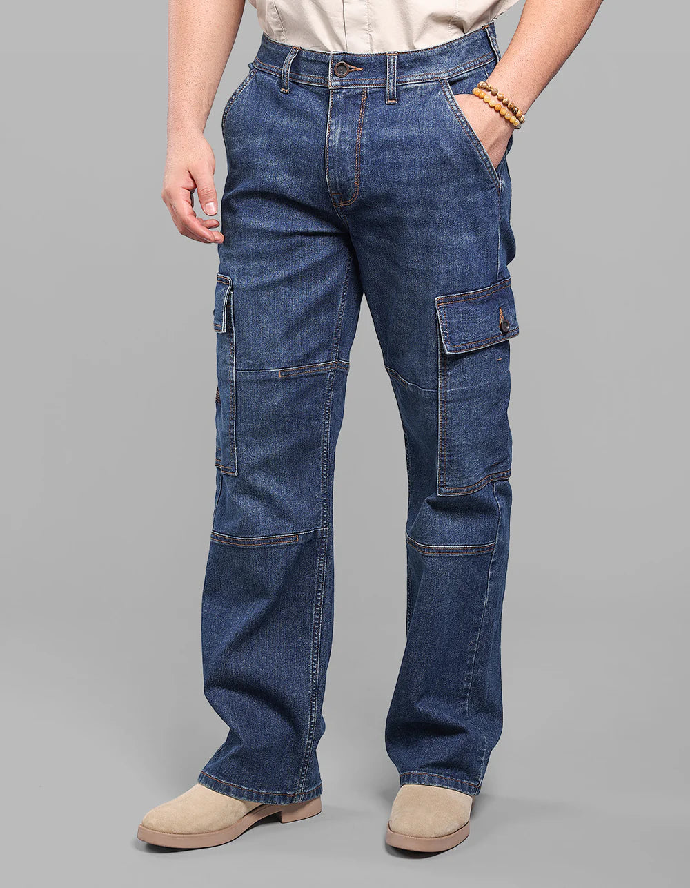 ROOKIES Dark Blue Loose Fit Denim Cargo