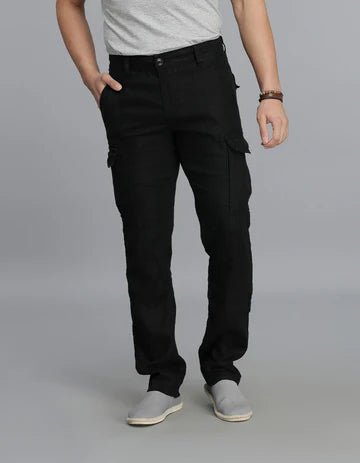 ROOKIES Men's Black Linen Cargo Pant