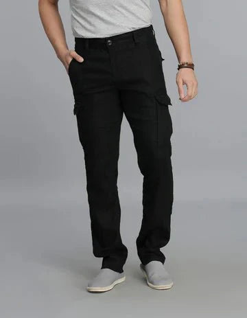ROOKIES Men's Black Linen Cargo Pant