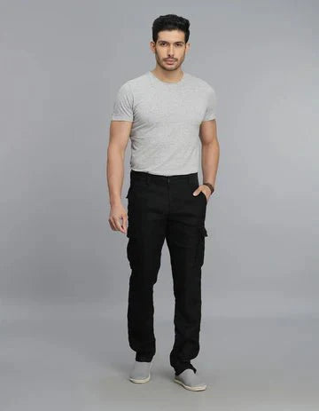 ROOKIES Men's Black Linen Cargo Pant