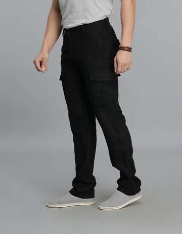 ROOKIES Men's Black Linen Cargo Pant