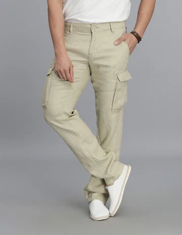 ROOKIES Men's Khaki Linen Cargo Pant