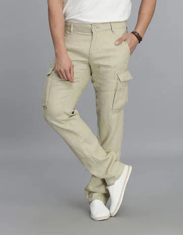 ROOKIES Men's Khaki Linen Cargo Pant