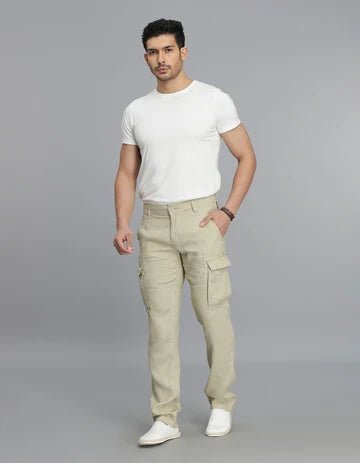 ROOKIES Men's Khaki Linen Cargo Pant