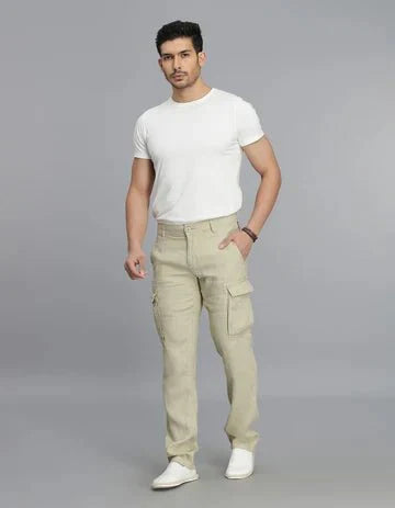 ROOKIES Men's Khaki Linen Cargo Pant