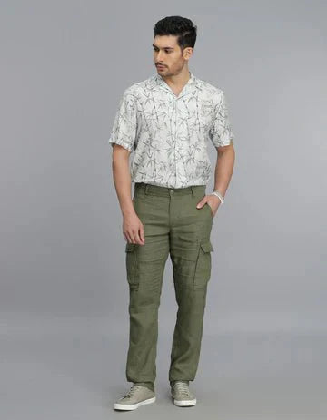 ROOKIES Men's Olive Linen Cargo Pant