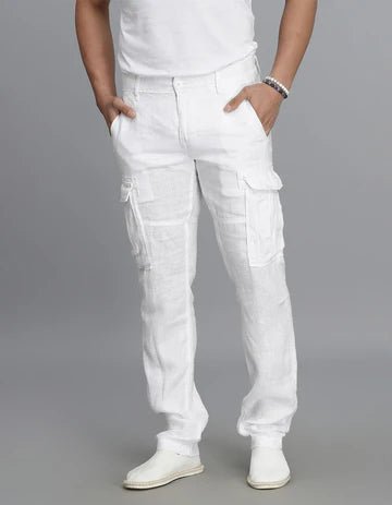 ROOKIES Men's White Linen Cargo Pant