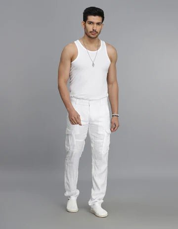 ROOKIES Men's White Linen Cargo Pant