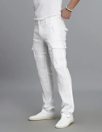 ROOKIES Men's White Linen Cargo Pant