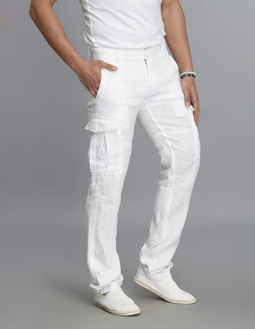 ROOKIES Men's White Linen Cargo Pant