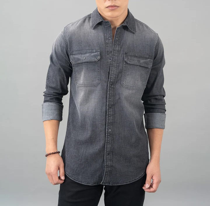 ROOKIES Charcoal Grey Full Sleeve Denim Shirt