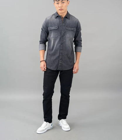 ROOKIES Charcoal Grey Full Sleeve Denim Shirt