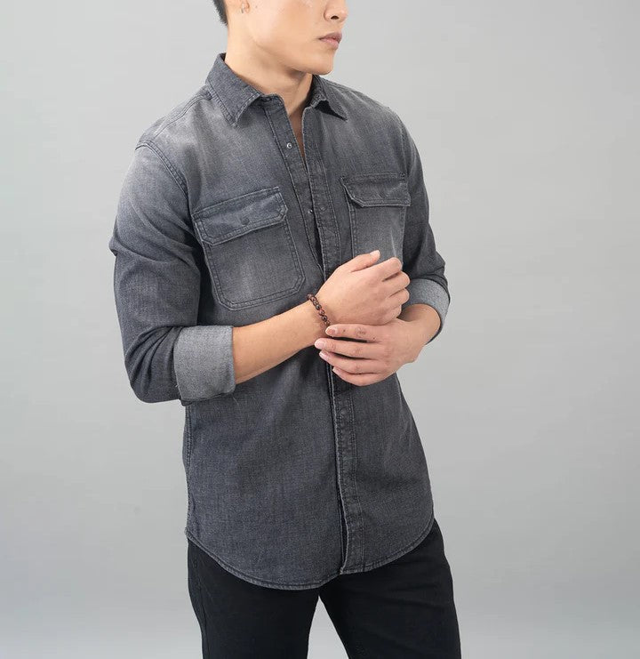 ROOKIES Charcoal Grey Full Sleeve Denim Shirt