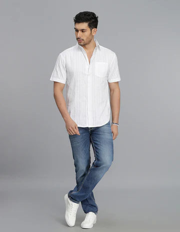 WHITE HALF SLEEVE STRIPE SHIRT