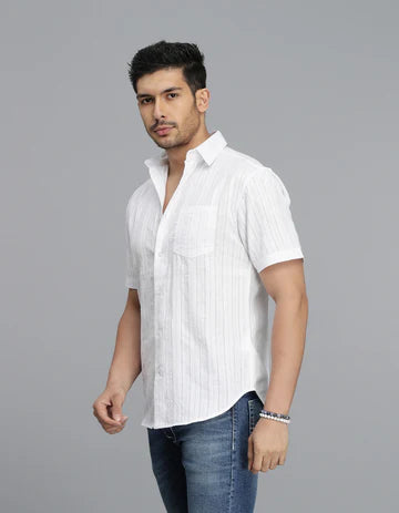 WHITE HALF SLEEVE STRIPE SHIRT