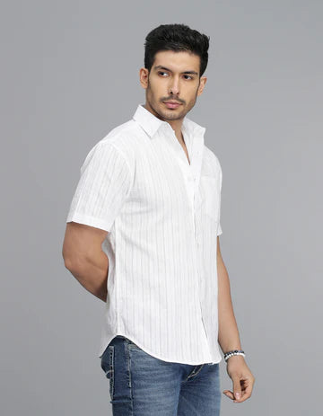 WHITE HALF SLEEVE STRIPE SHIRT