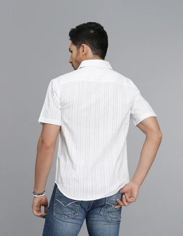 WHITE HALF SLEEVE STRIPE SHIRT