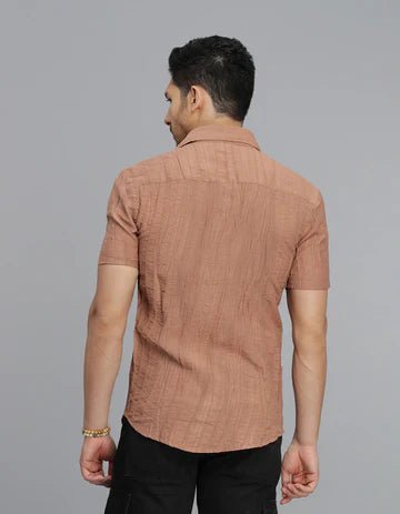 ROOKIES Men's Lt Brown Half Sleeves Textured Dobby Shirt