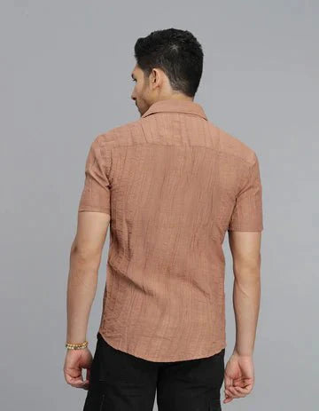 ROOKIES Men's Lt Brown Half Sleeves Textured Dobby Shirt
