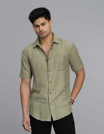 ROOKIES Men's Dk Beige Half Sleeves Textured Dobby Shirt