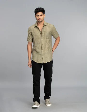 ROOKIES Men's Dk Beige Half Sleeves Textured Dobby Shirt