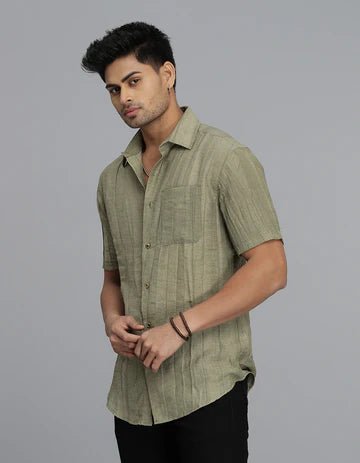 ROOKIES Men's Dk Beige Half Sleeves Textured Dobby Shirt