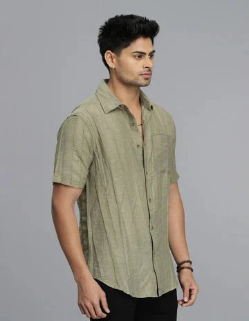 ROOKIES Men's Dk Beige Half Sleeves Textured Dobby Shirt