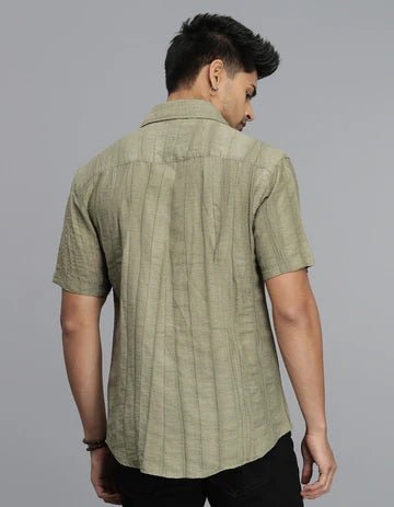 ROOKIES Men's Dk Beige Half Sleeves Textured Dobby Shirt