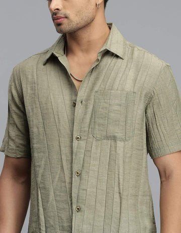 ROOKIES Men's Dk Beige Half Sleeves Textured Dobby Shirt