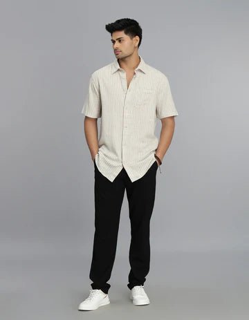 ROOKIES Men's Khaki Half Sleeves Stripe Shirt