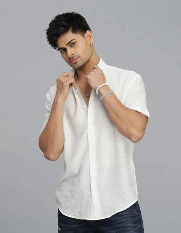 ROOKIES Men's White Half Sleeves Solid Shirt