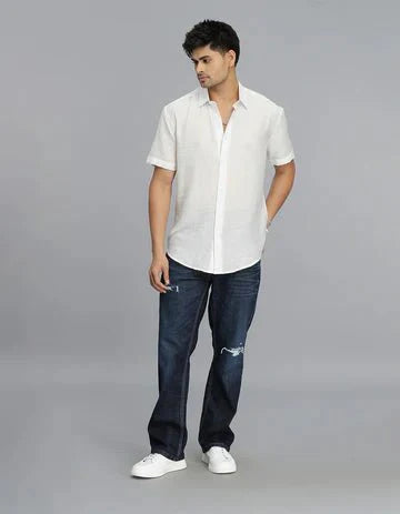 ROOKIES Men's White Half Sleeves Solid Shirt