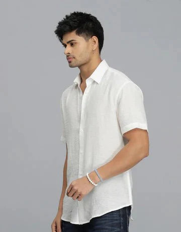 ROOKIES Men's White Half Sleeves Solid Shirt