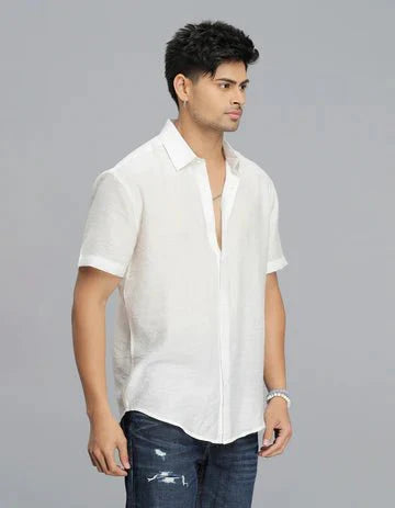 ROOKIES Men's White Half Sleeves Solid Shirt
