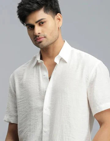 ROOKIES Men's White Half Sleeves Solid Shirt