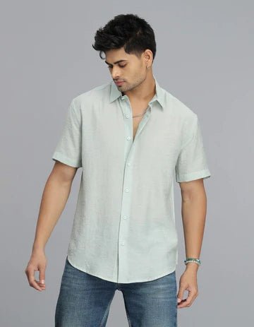 ROOKIES Men's Pista Green Half Sleeves Solid Shirt