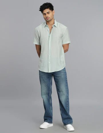 ROOKIES Men's Pista Green Half Sleeves Solid Shirt