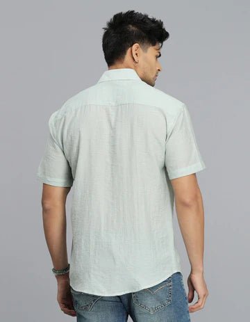 ROOKIES Men's Pista Green Half Sleeves Solid Shirt