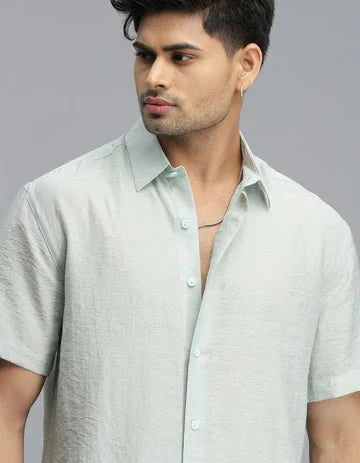ROOKIES Men's Pista Green Half Sleeves Solid Shirt
