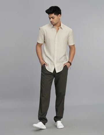 ROOKIES Men's Beige Half Sleeves Solid Shirt