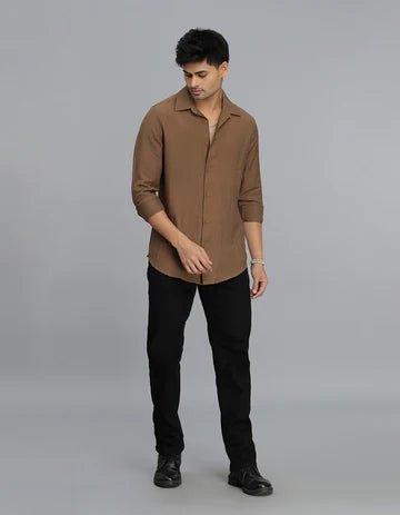 ROOKIES Men's Brown Full Sleeves Solid Shirt