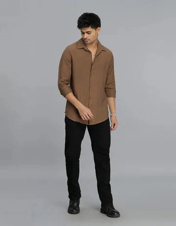 ROOKIES Men's Brown Full Sleeves Solid Shirt