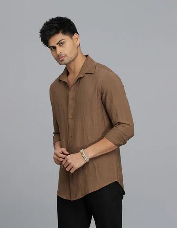 ROOKIES Men's Brown Full Sleeves Solid Shirt