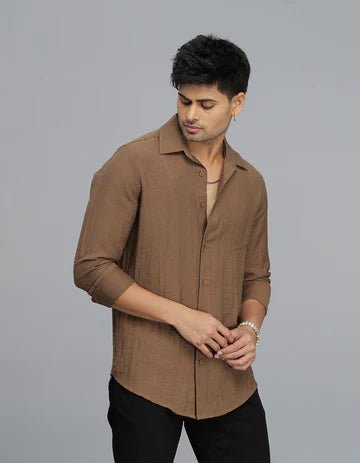 ROOKIES Men's Brown Full Sleeves Solid Shirt