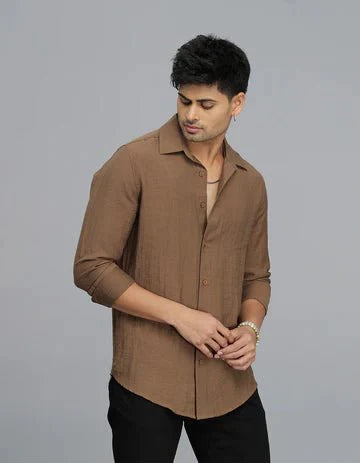 ROOKIES Men's Brown Full Sleeves Solid Shirt