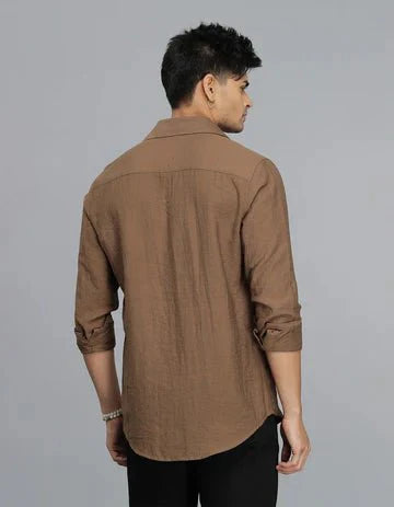 ROOKIES Men's Brown Full Sleeves Solid Shirt