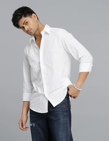 White Full Sleeves Stripe Shirt