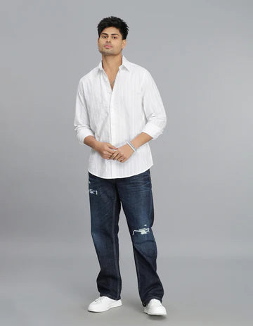 White Full Sleeves Stripe Shirt